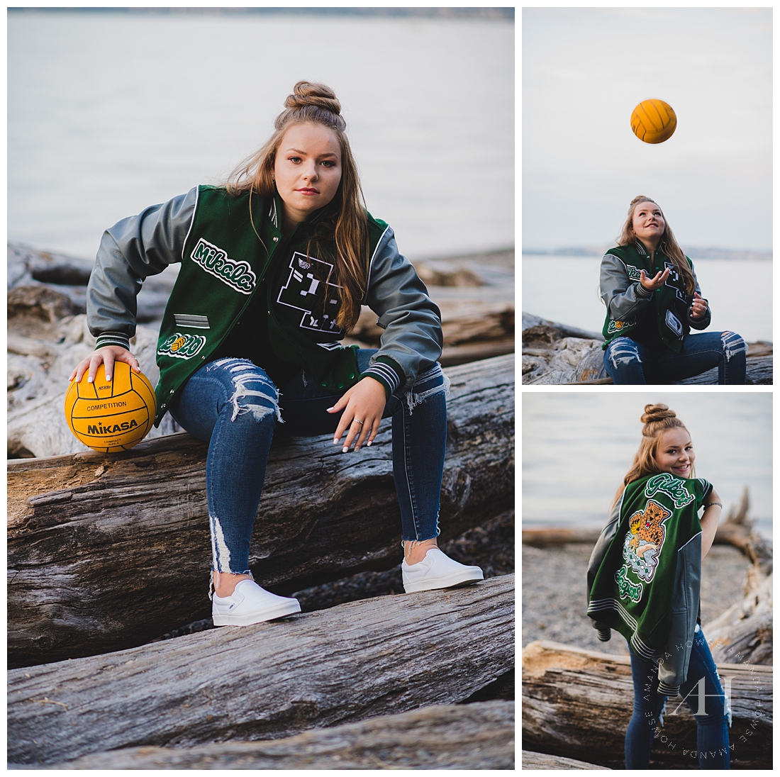 Athletic senior portraits with letter jacket Photographed by Tacoma Senior Photographer Amanda Howse