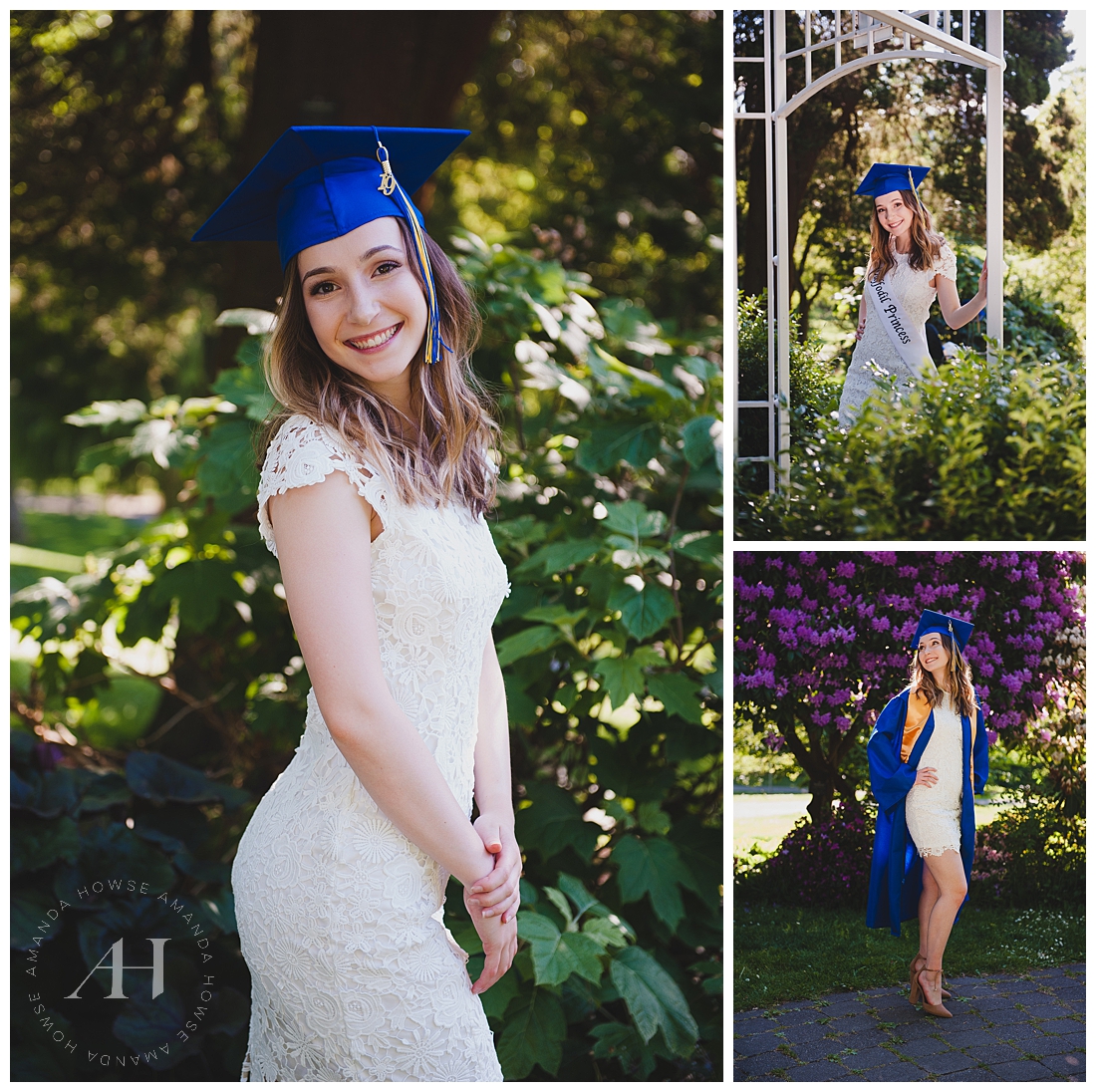 Senior portraits with graduation outfit and cap and gown photographed by Tacoma senior photographer Amanda Howse