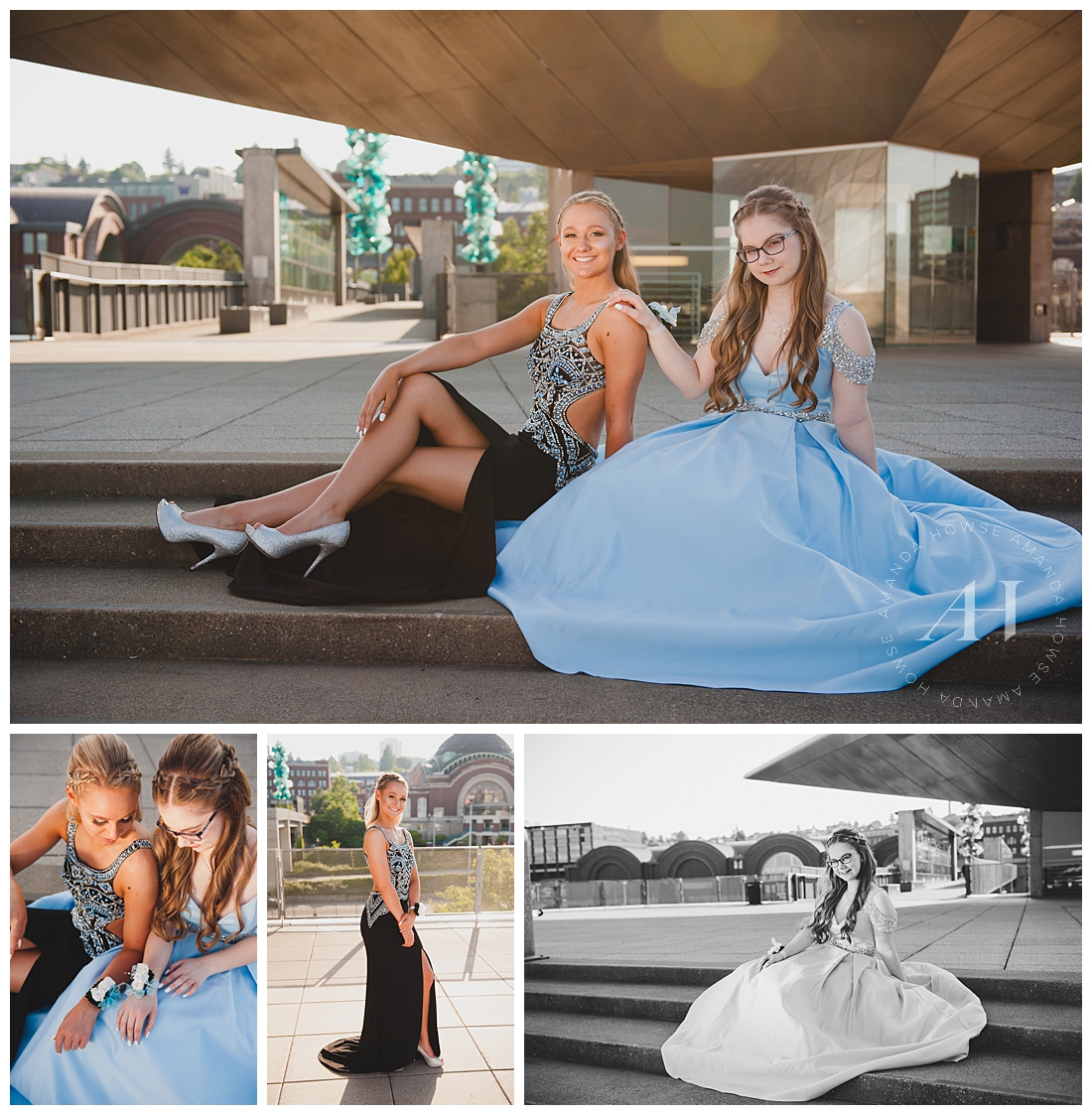 Urban prom dress portraits for high school senior girls photographed by Tacoma senior photographer Amanda Howse