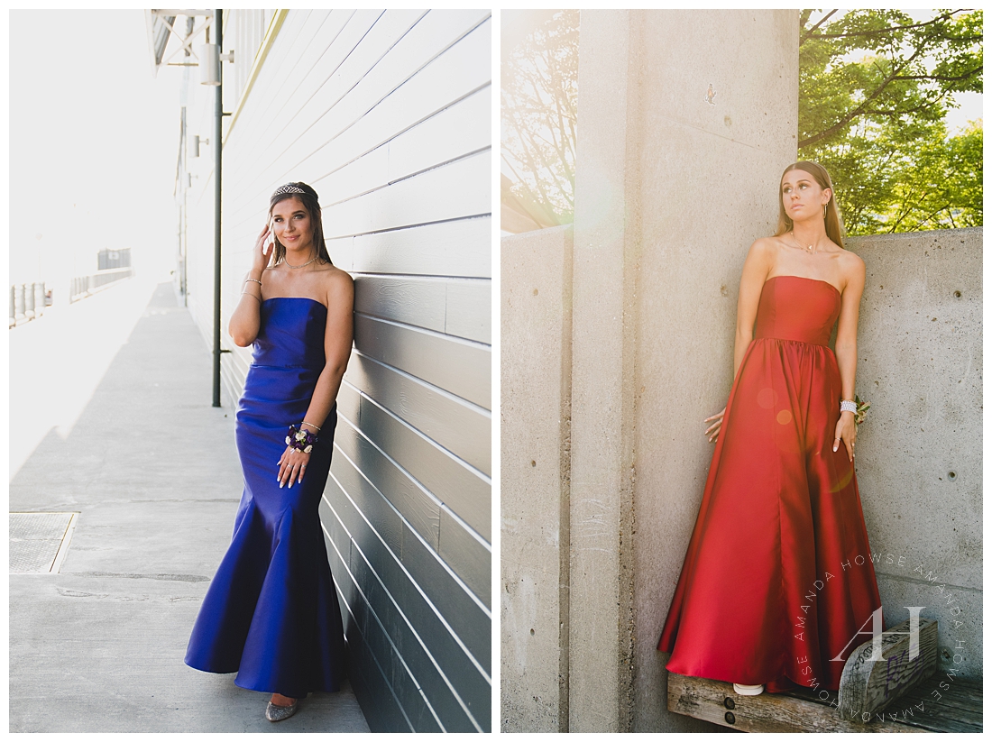 Glam dress portraits for senior prom photographed by Tacoma senior photographer Amanda Howse