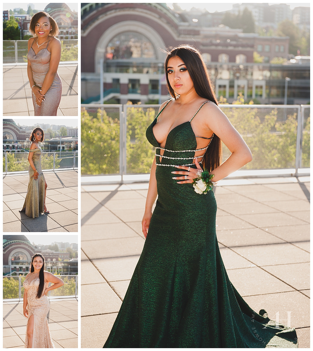 Glam prom portraits with the best dresses photographed by Tacoma senior photographer Amanda Howse