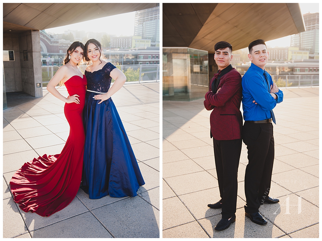 Fun prom portraits downtown photographed by Tacoma senior photographer Amanda Howse