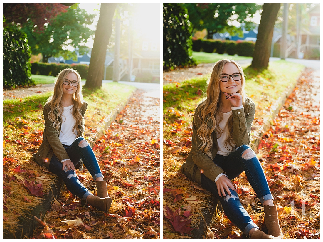 Senior Portraits sitting in Fall Leaves | Photographed by Tacoma Senior Photographer Amanda Howse