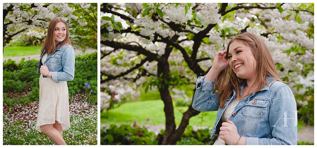 Washington Senior Portraits with Blooming Cherry Blossoms Photographed by Tacoma Senior Photographer Amanda Howse