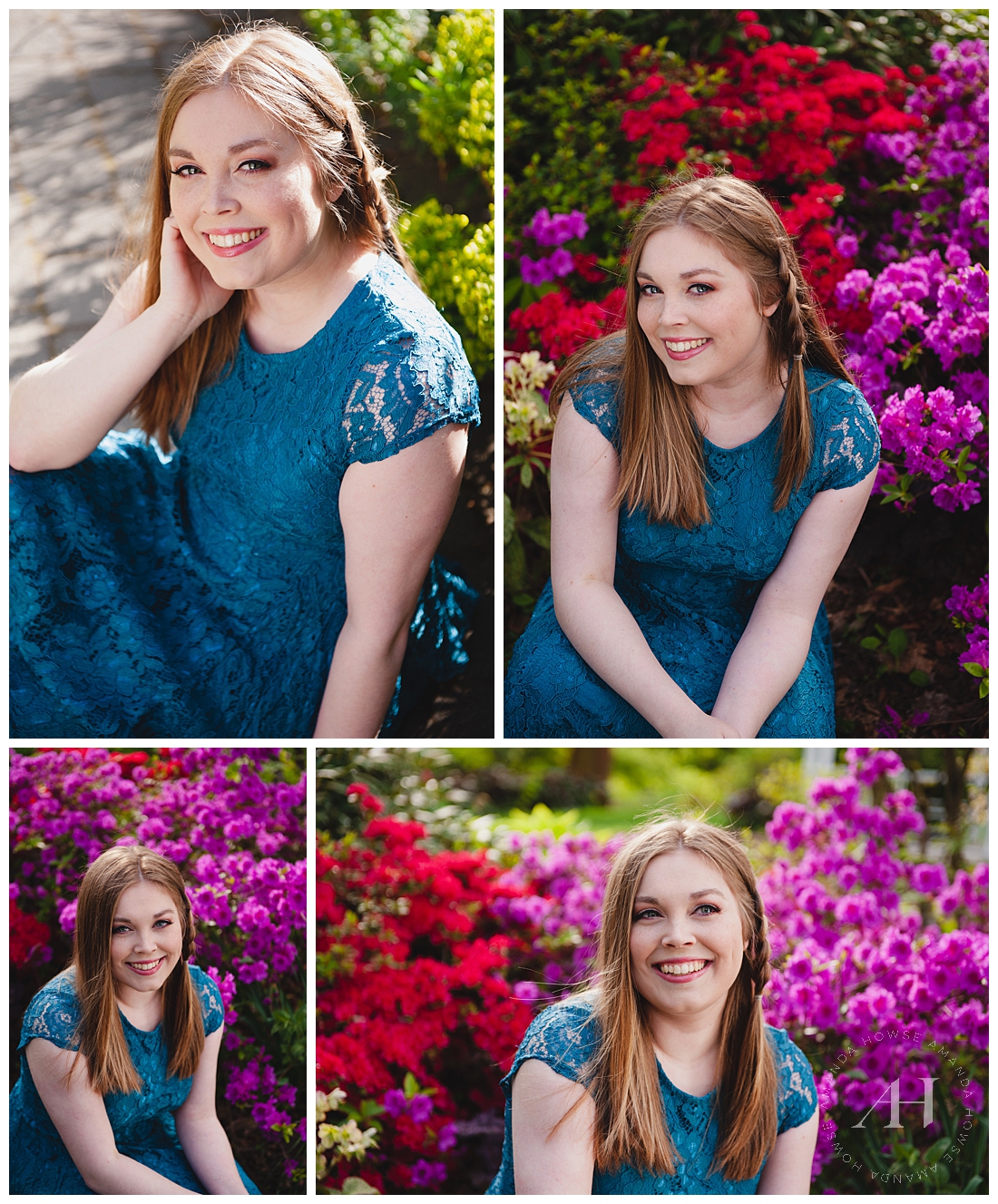 Spring Senior Portraits in Tacoma with Blooming Flowers and Jewel Tones | Outfit Inspo and Pose Ideas for Senior Portraits | Photographed by Amanda Howse