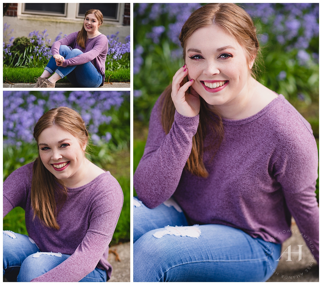 Purple Themed Floral Senior Portraits with Tacoma Senior Photographer Amanda Howse in Wright Park