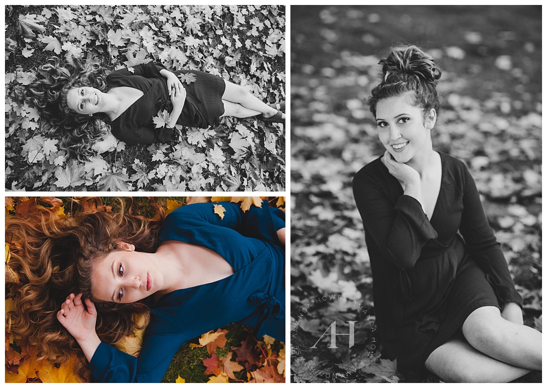 Beautiful Senior Portraits Laying in Fall Leaves | Photographed by Tacoma Senior Photographer Amanda Howse