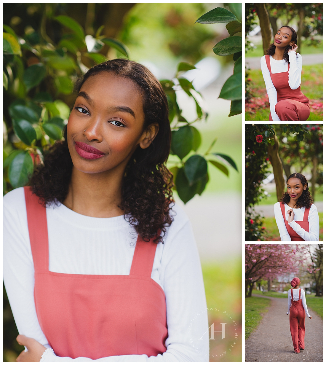 Wright Park Senior Portraits with Outfit Inspo | Pink Overalls and White Tee | Photographed by Tacoma Senior Photographer Amanda Howse