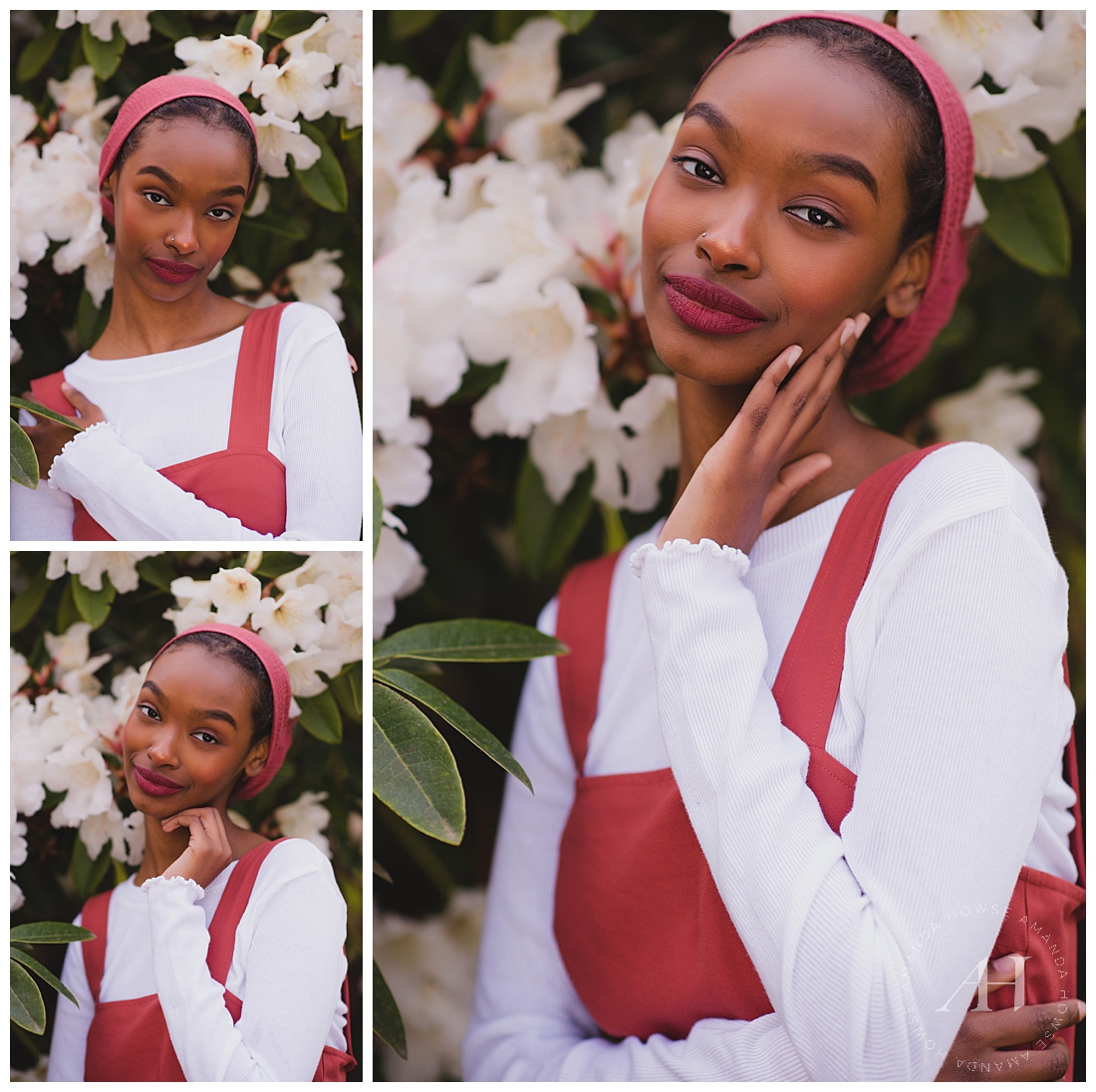 Senior Portraits in a Park with White Flowers | Photographed by Tacoma Senior Photographer Amanda Howse
