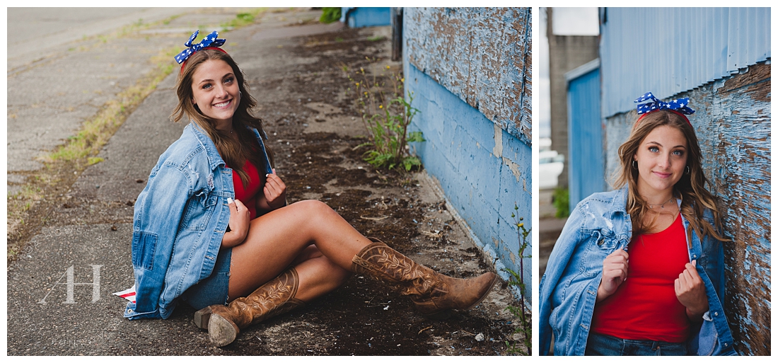 Rustic Senior Portraits with Classic Jean Jacket and Cowboy Boots | Photographed by Tacoma Senior Photographer Amanda Howse