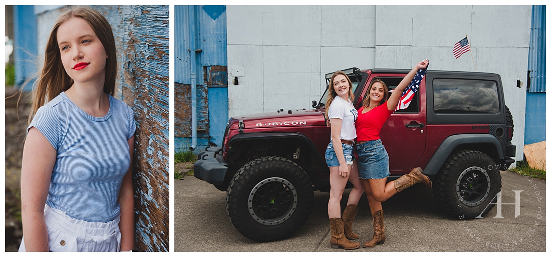 Patriotic Senior Portraits with Red Jeep for July 4th Photoshoot | Photographed by Tacoma Senior Photographer Amanda Howse