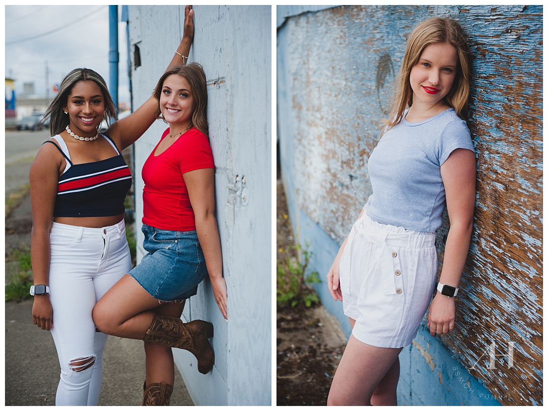 Pose Ideas for Urban Senior Portraits with Red, White, and Blue Theme | Photographed by Tacoma Senior Photographer Amanda Howse