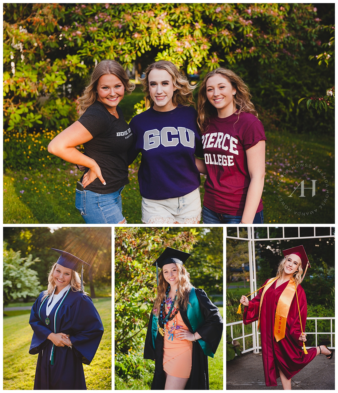 Class of 2020 High School Graduates Wearing College Shirts for Senior Portraits | Photographed by Tacoma Senior Photographer Amanda Howse