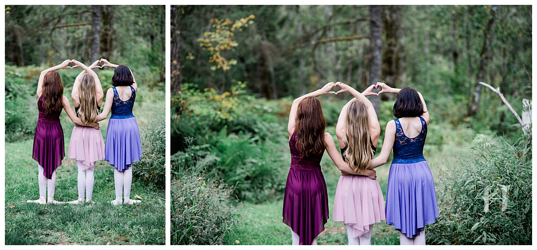 Ballerinas Posing together in the forest at Mud Wall Farm | Photographed by Tacoma Senior Photographer Amanda Howse