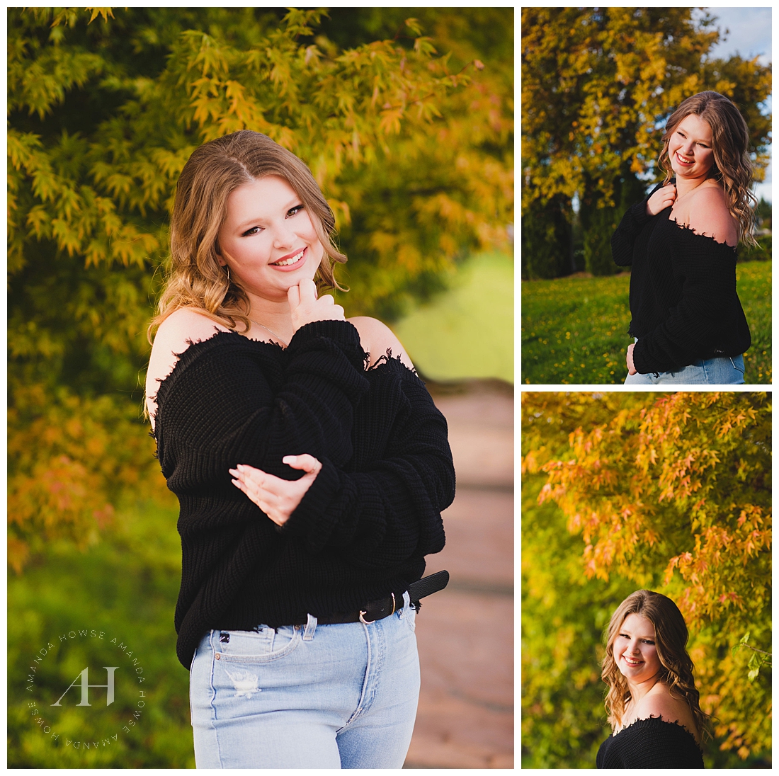 PNW Senior Portraits with Casual Outfit Inspo | Off the Shoulder Sweater and Jeans | Photographed by Tacoma Senior Photographer Amanda Howse