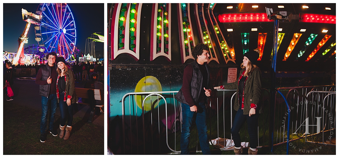 Cute Senior Portraits with High School Senior Girl and Boy in Front of Fair Rides at the Puyallup Fair | Amanda Howse Photography