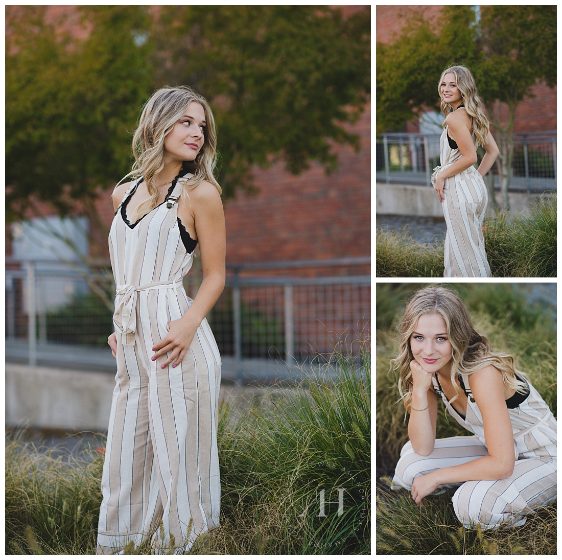 Senior Portraits with Striped Jumpsuit and Lace Bralette | Photos by Tacoma Senior Photographer Amanda Howse