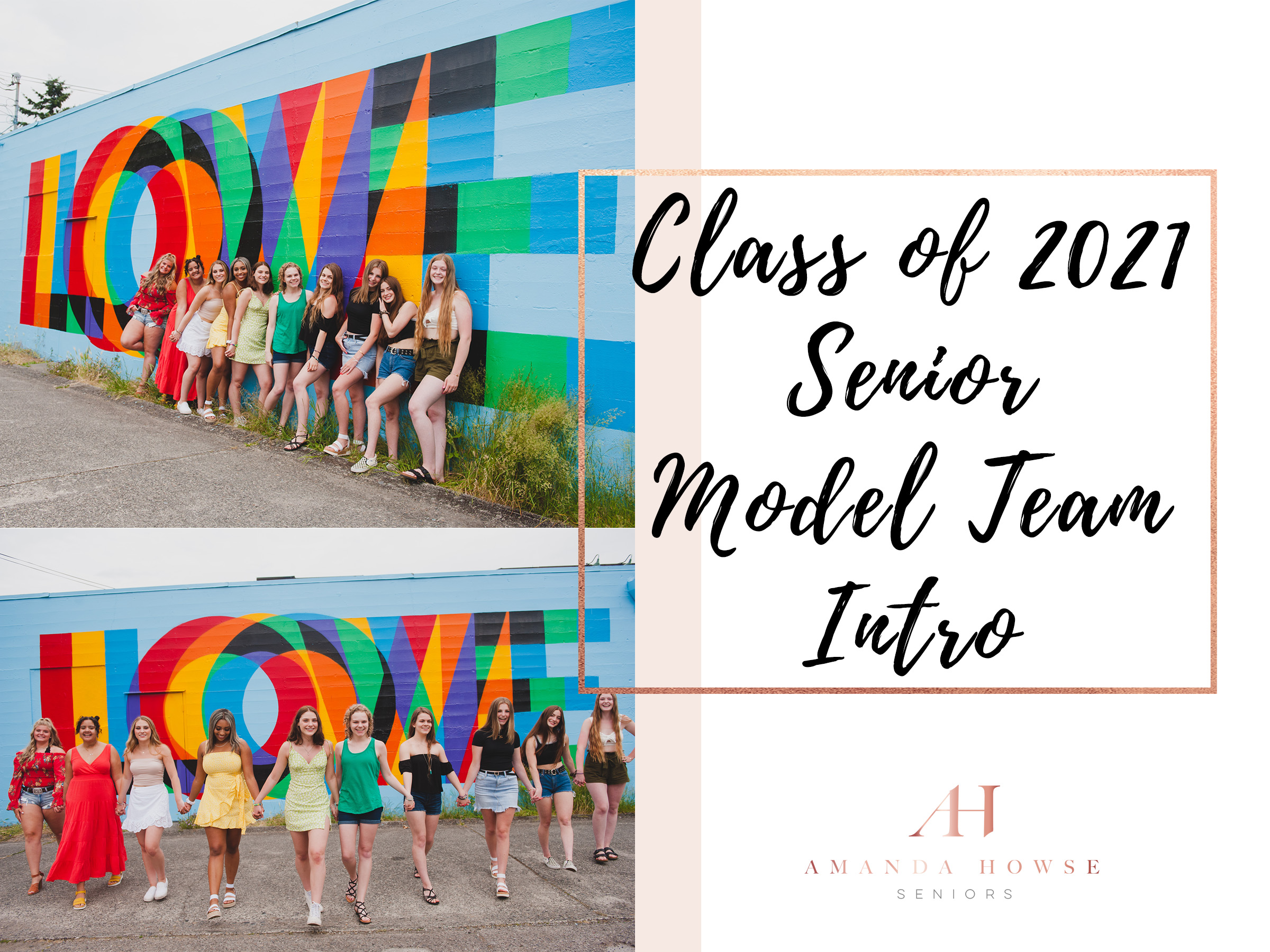 Class of 2021 AHP Senior Model Team Intro | Group Portraits by the Tacoma Love Wall Mural Photographed by Tacoma Photographer Amanda Howse