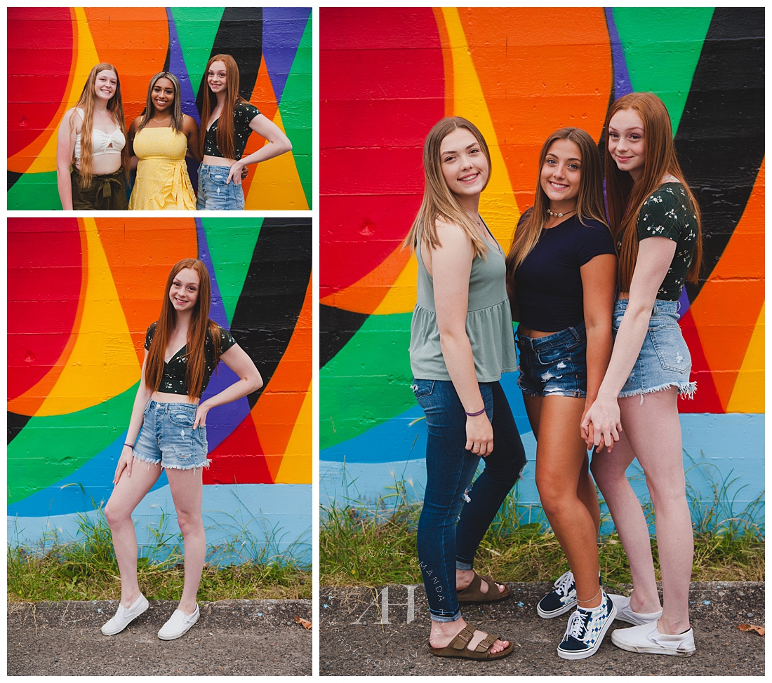 Pose ideas for senior portraits in outdoor setting with city mural | Photographed by Tacoma senior photographer Amanda Howse