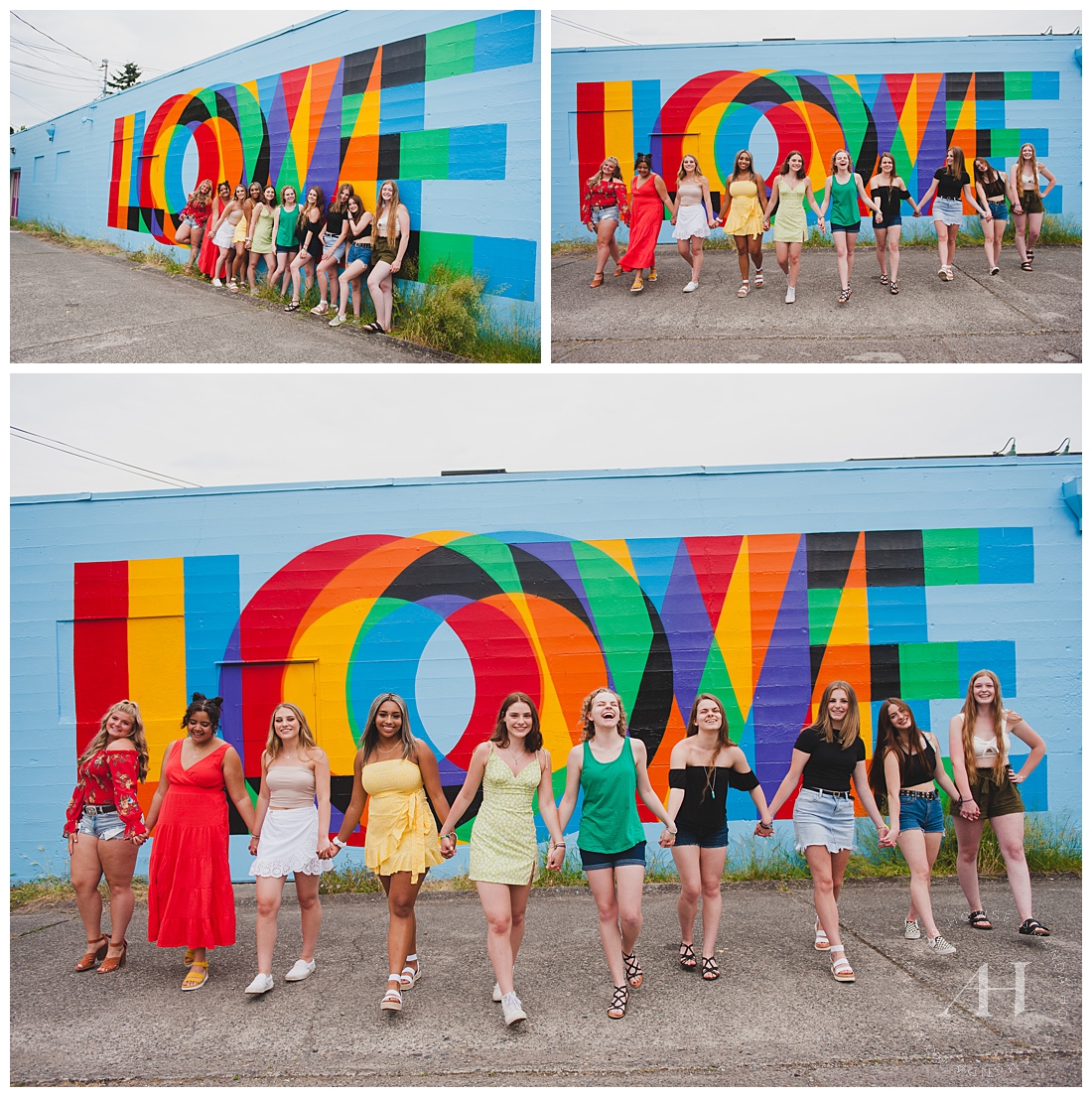 The best senior portraits in front of Tacoma wall mural with bright outfit inspiration photographed by senior photographer Amanda Howse