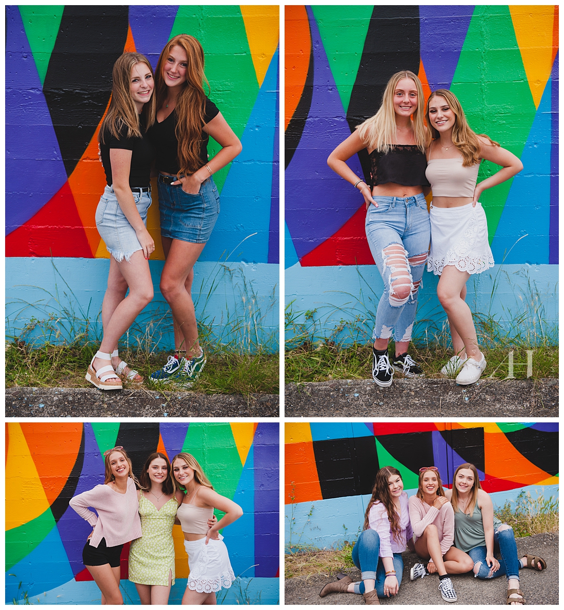 Tacoma Senior Photographer Amanda Howse | Portraits of the high school senior model team in front of vibrant city mural in Tacoma
