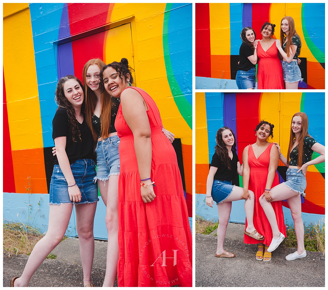 Bright senior portraits with AHP Senior Model Team in front of Tacoma Love Mural photographed by Senior Photographer Amanda Howse