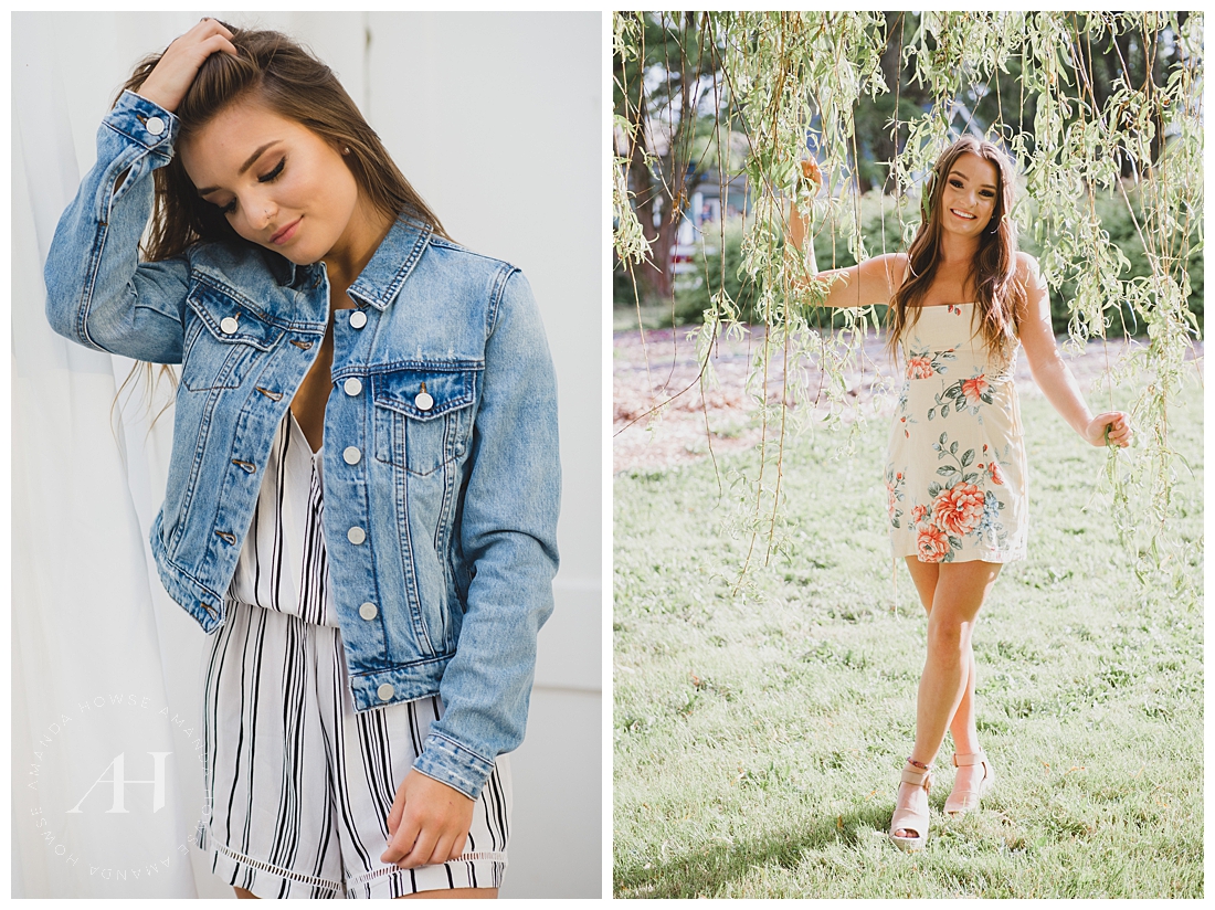 Fun senior portraits with casual outfit inspo | Photographed by Tacoma senior photographer Amanda Howse | Jean Jacket and other Senior Portrait Must-haves