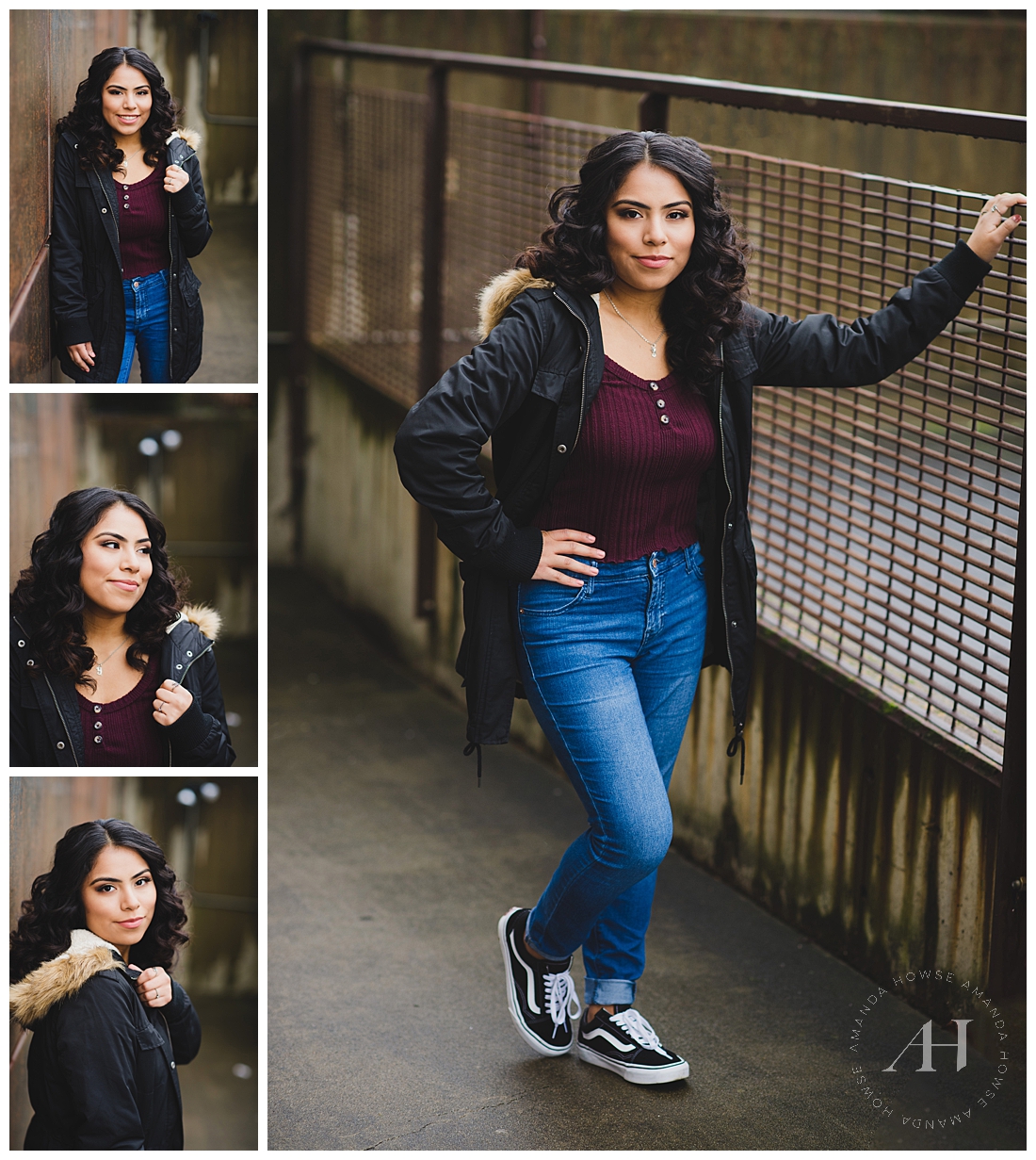 Urban Senior Portraits in Tacoma During Winter | Senior Girl in Faux Fur Trimmer Parka, Jeans, and Vans | Photographed by Tacoma Senior Photographer Amanda Howse 