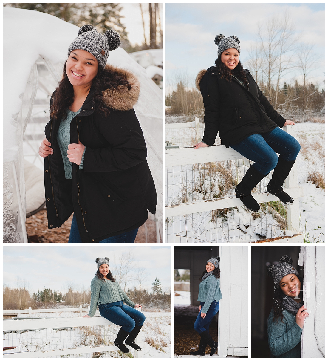 Snowy Senior Portraits with Winter Coat and Cute Hat | Photographed by Tacoma Senior Photographer Amanda Howse