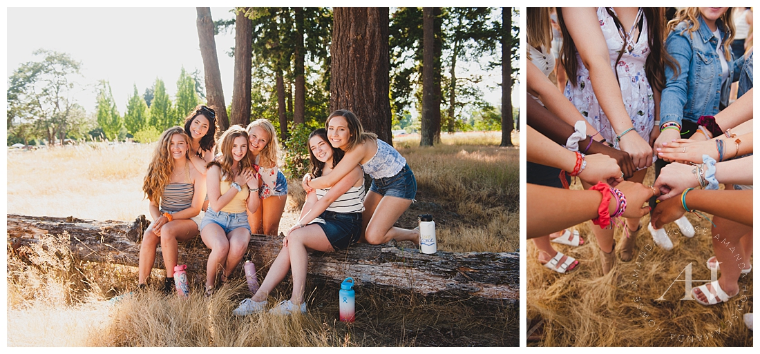 High school senior girls showing off the best accessories, including scrunchies and bracelets | Photographed by Tacoma Senior Portrait Photographer Amanda Howse