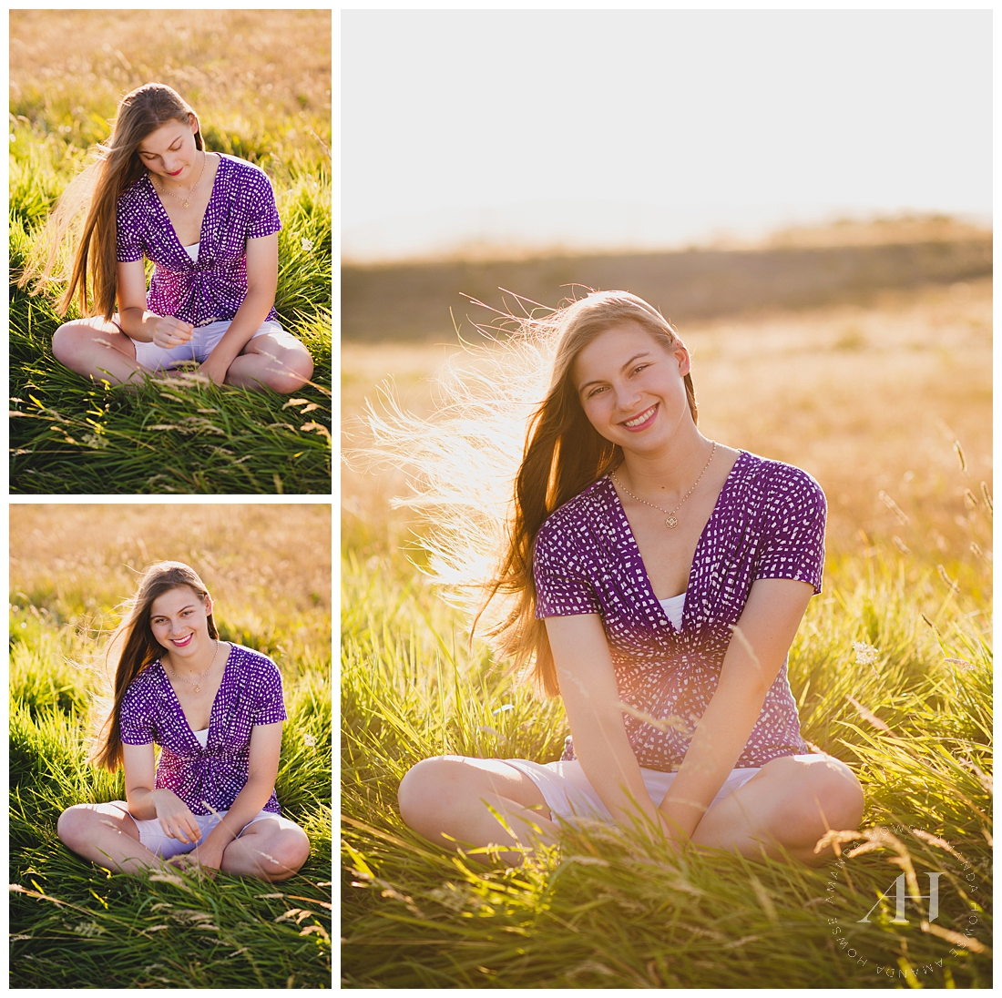 Sunny Senior Portraits | Senior Girl in Grassy Meadow with Cute Outfit | Photographed by the Best Tacoma Senior Photographer Amanda Howse