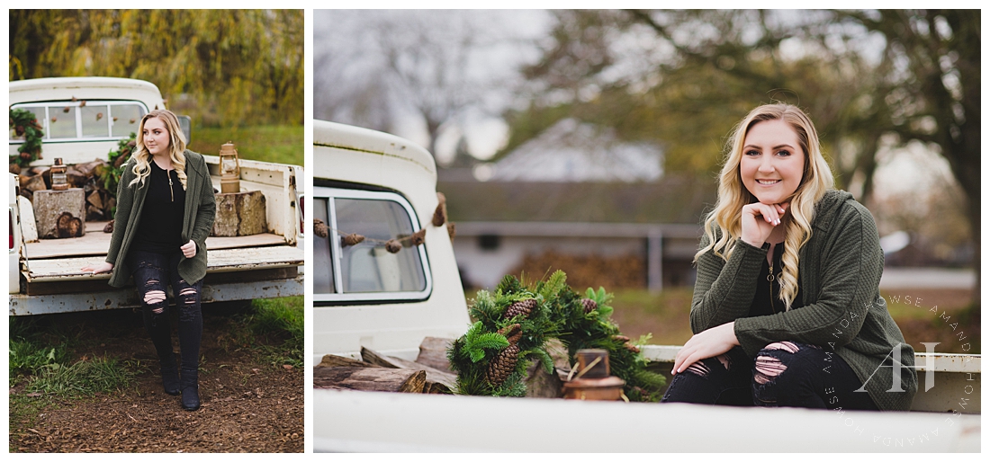 Rustic Senior Portraits with a Vintage Truck | Fall Senior Portrait Outfit Ideas | Photographed by Amanda Howse