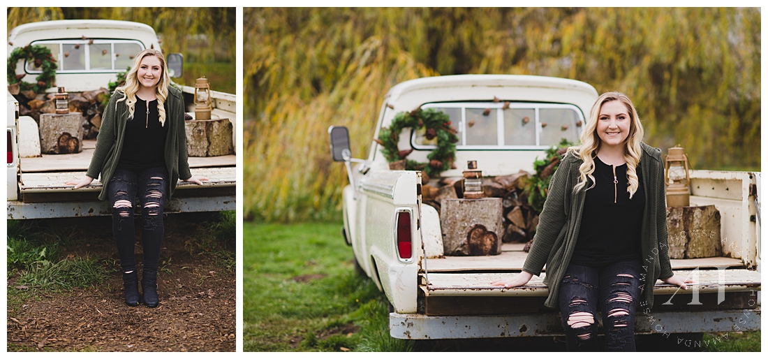 Vintage Truck Decorated for Fall Senior Portraits at Wild Hearts Farm | Amanda Howse Photography