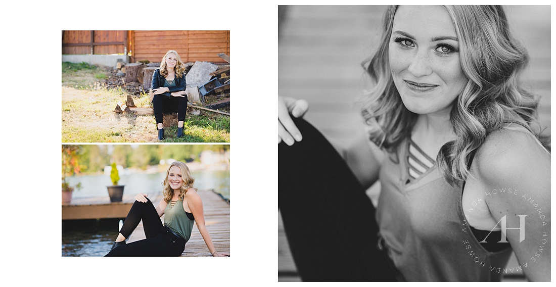 Example Spread of the Best Senior Portrait Album with Color and Black and White Photos | Heirloom Products from Tacoma Senior Photographer Amanda Howse
