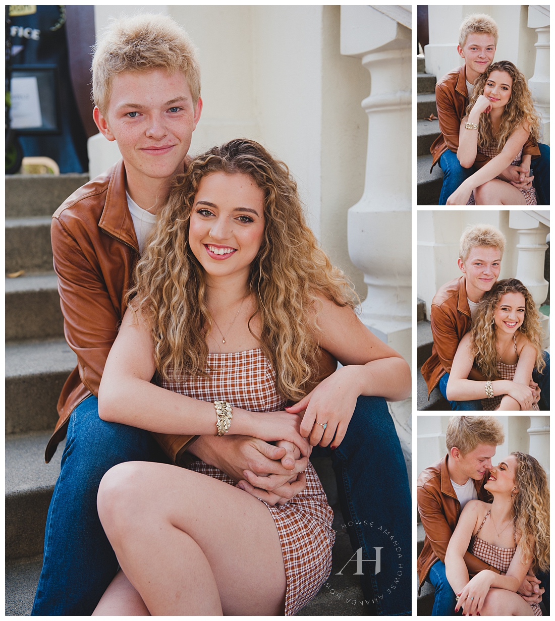 Couple Posing on the Steps in Downtown Tacoma | Senior Portraits with Your Significant Other | AHP