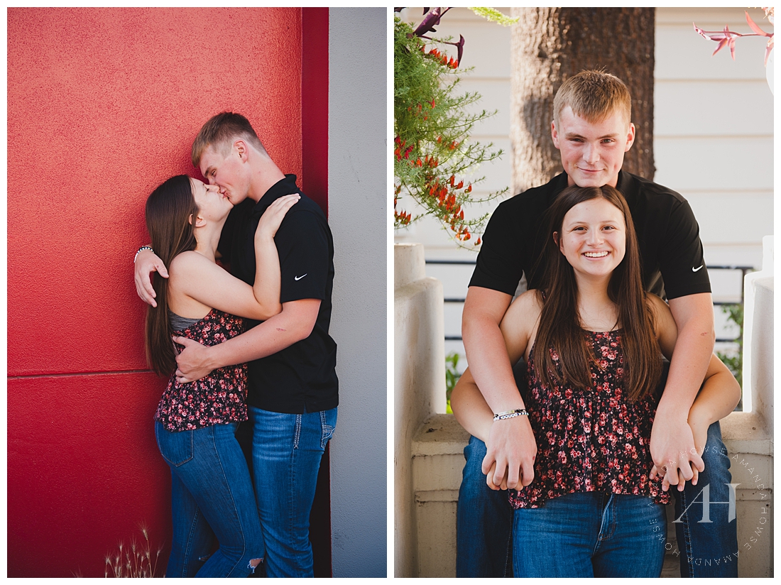 Cute Downtown Tacoma Portraits of Couple Kissing | Photographed by High School Senior Photographer Amanda Howse