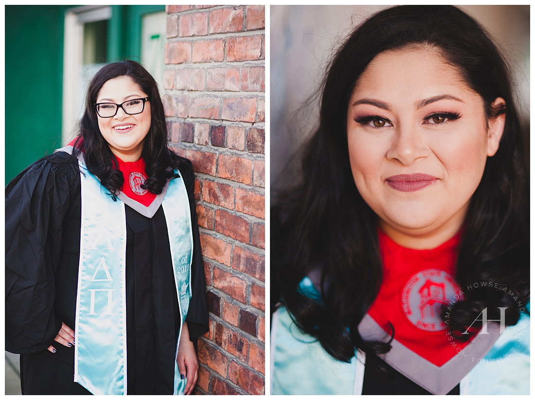 College Senior Portraits with WSU Cap and Gown | Photographed by Tacoma Senior Photographer Amanda Howse