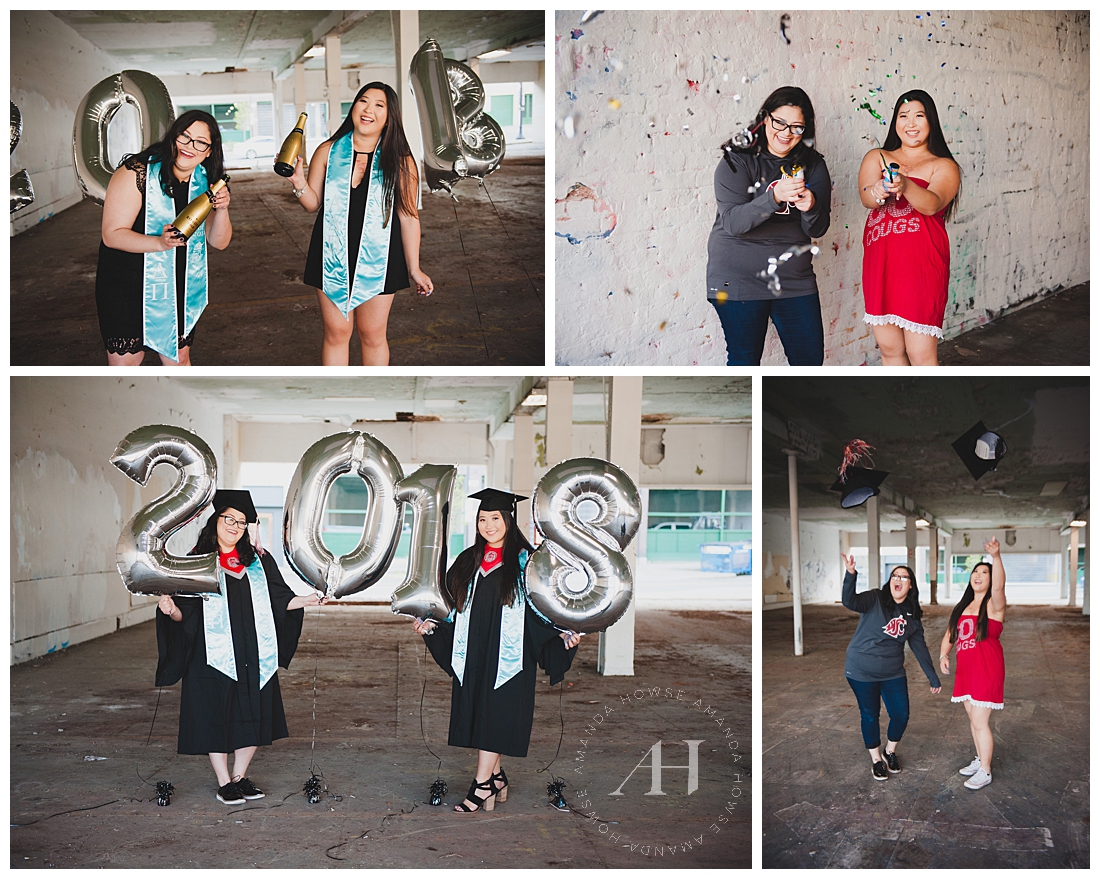 Senior Portraits with a Friend | Class Year Balloons for Senior Portraits | Amanda Howse Photography