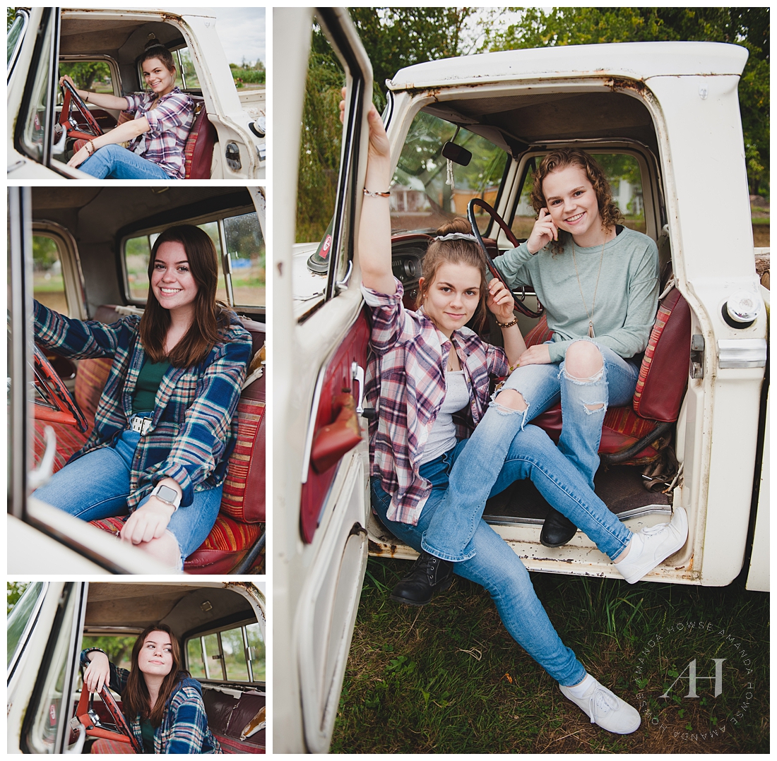 Cute Friendship Portraits in Vintage Truck | Photographed by Amanda Howse