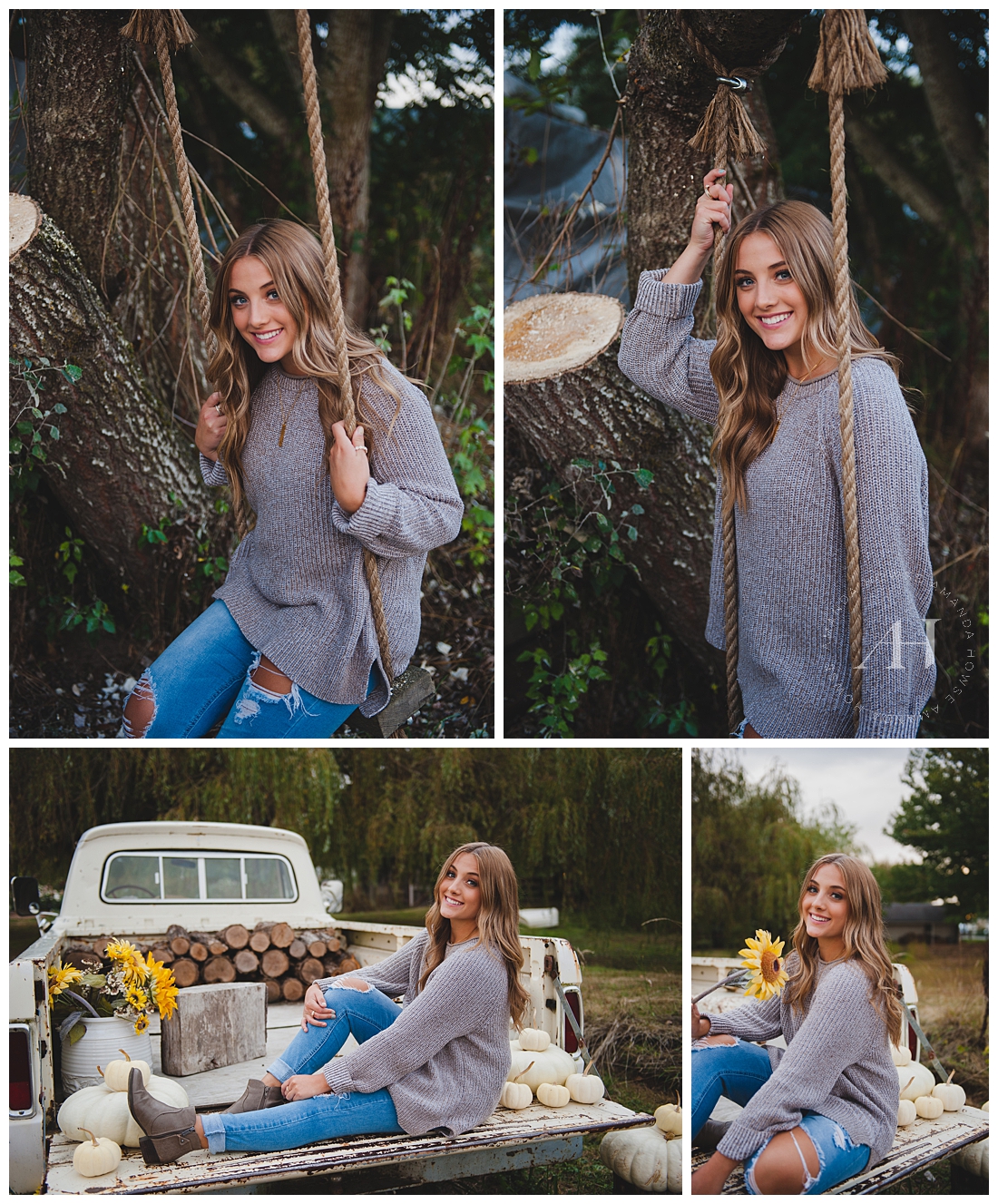 Rustic Senior Portraits with a Tree Swing and Vintage Truck | Photographed by Amanda Howse | Tacoma Senior Photographer