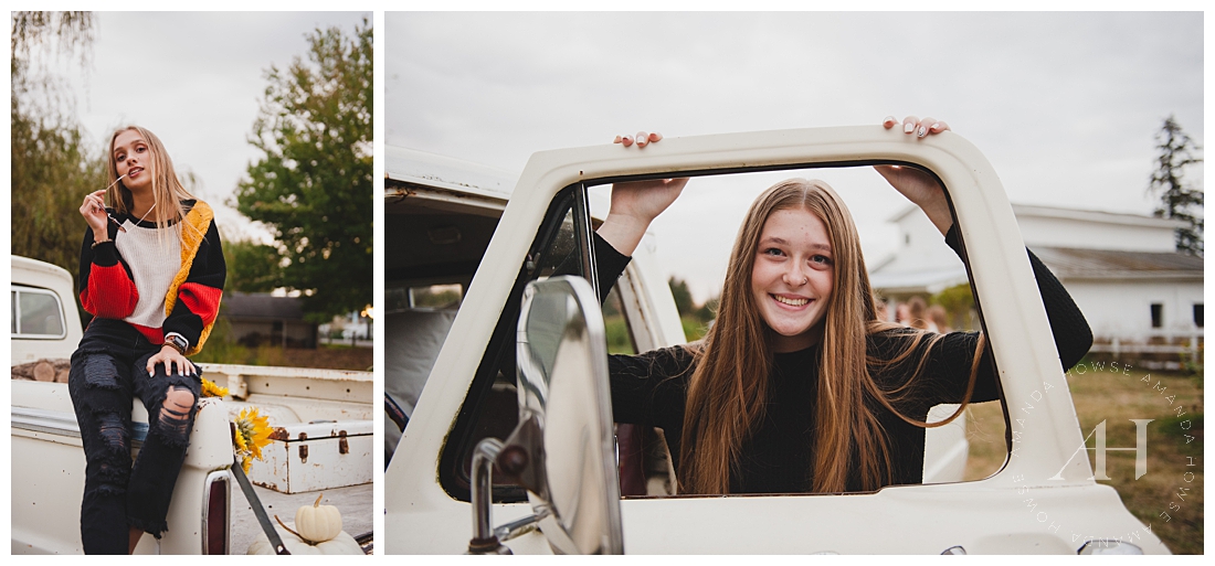 Rustic Senior Portraits in the Fall with Vintage White Truck | Amanda Howse Photography 