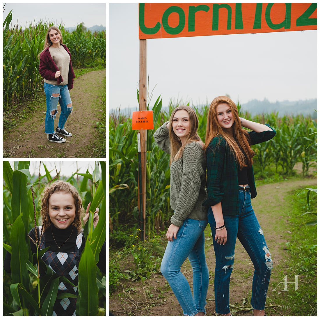Corn Maze Portraits in Puyallup | AHP Model Team Posing with Friends on the Farm | Photographed by Tacoma Senior Photographer Amanda Howse