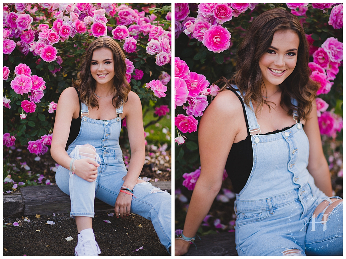 Cute Senior Portraits in the Point Defiance Rose Garden | How to Style Casual Outfits for Senior Portraits | Photographed by Tacoma Senior Photographer Amanda Howse