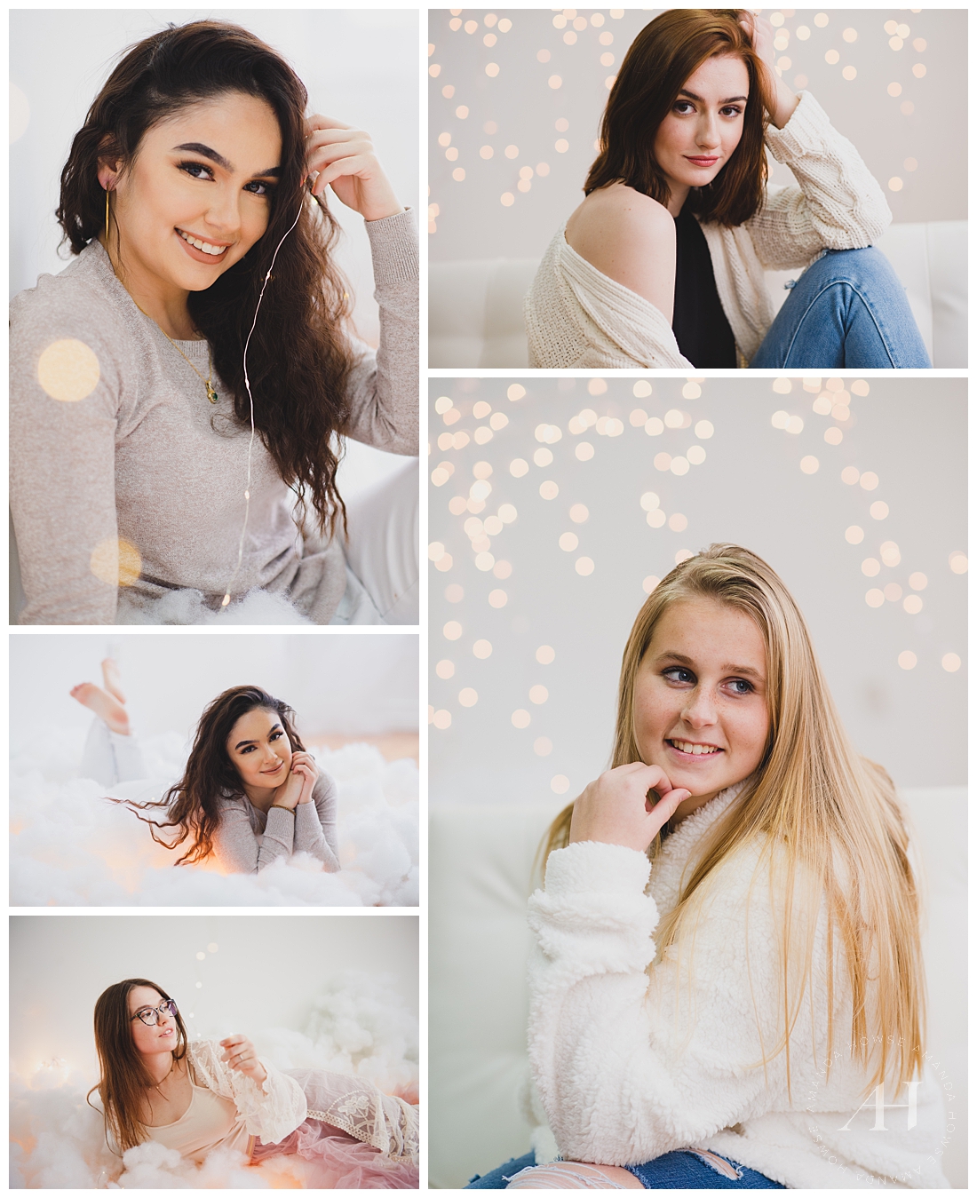 Dreamy Senior Portraits with White Backdrop and String Lights | Photographed by Tacoma's Best High School Senior Photographer Amanda Howse