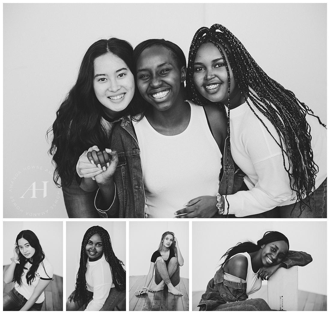 Modern Senior Portraits with Pose Ideas | Black and White Studio Portraits with High School Senior Girls | Amanda Howse Photography 