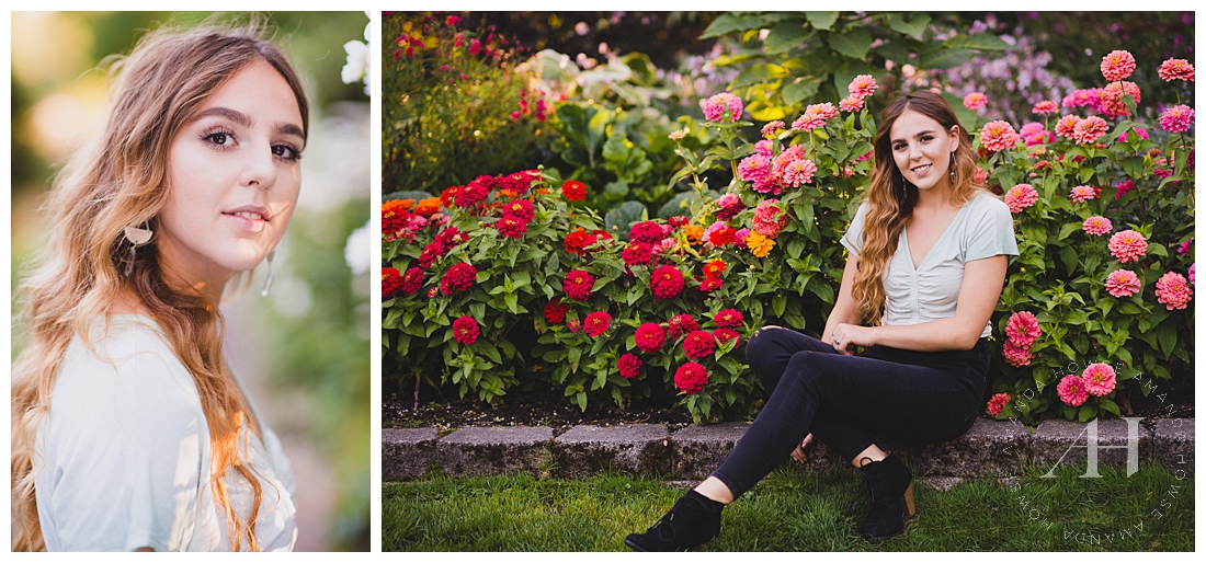 Rose Garden Senior Portraits with Blooming Flowers | Point Defiance Senior Session Locations | Photographed by Amanda Howse