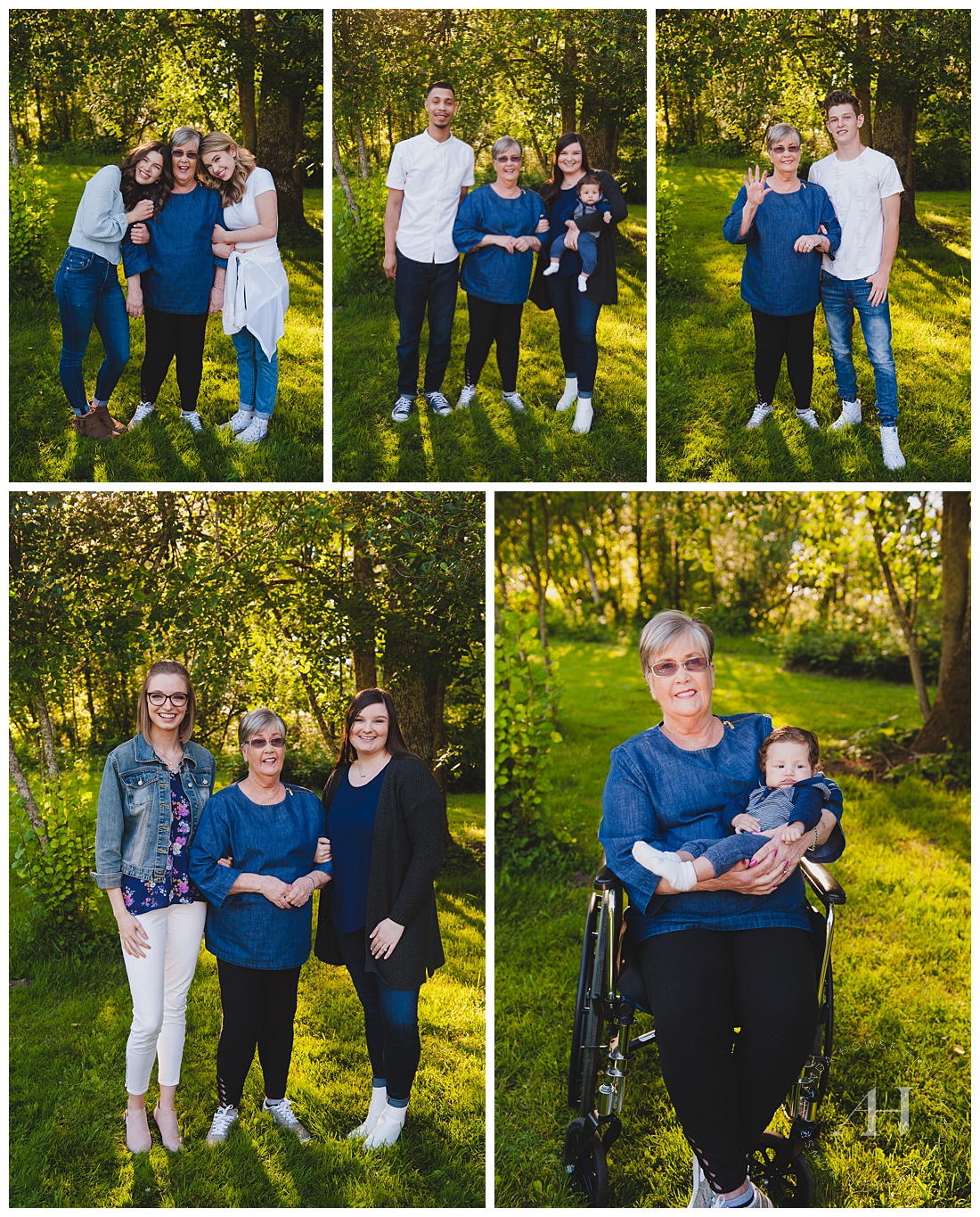 Family Portraits with Multiple Generations | Outfit Ideas, How to Wear Blue for Portraits, Styling Jeans, Tacoma Family Portrait Inspiration | Photographed by Tacoma Senior Photographer Amanda Howse