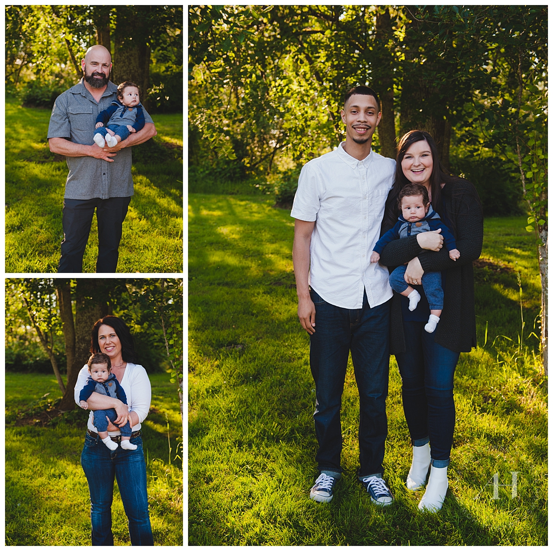 Cute Family Portraits with an Infant | How to Coordinate Outfits for Portraits, Casual Outfit Ideas, Cute Families, Timeless Family Portraits, Summer in Tacoma, Where to Take Family Portraits | Photographed by Tacoma Photographer Amanda Howse