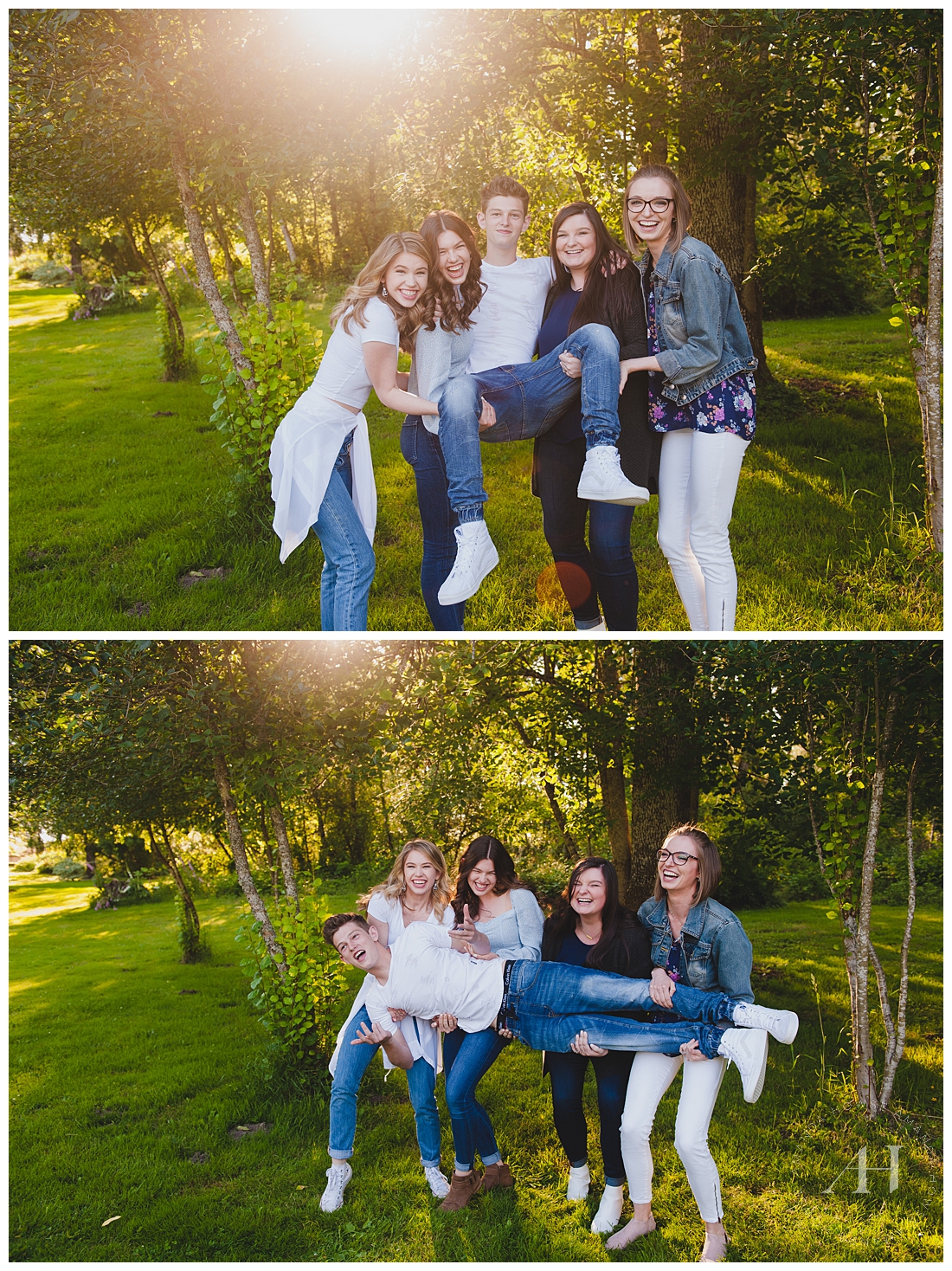 Summer Portraits with Sunlight | How to Style Jeans, Casual Outfit Ideas, Poses for Fun Family Portraits, What to Wear Guide, Cute Family Portraits | Photographed by Tacoma Senior Photographer Amanda Howse