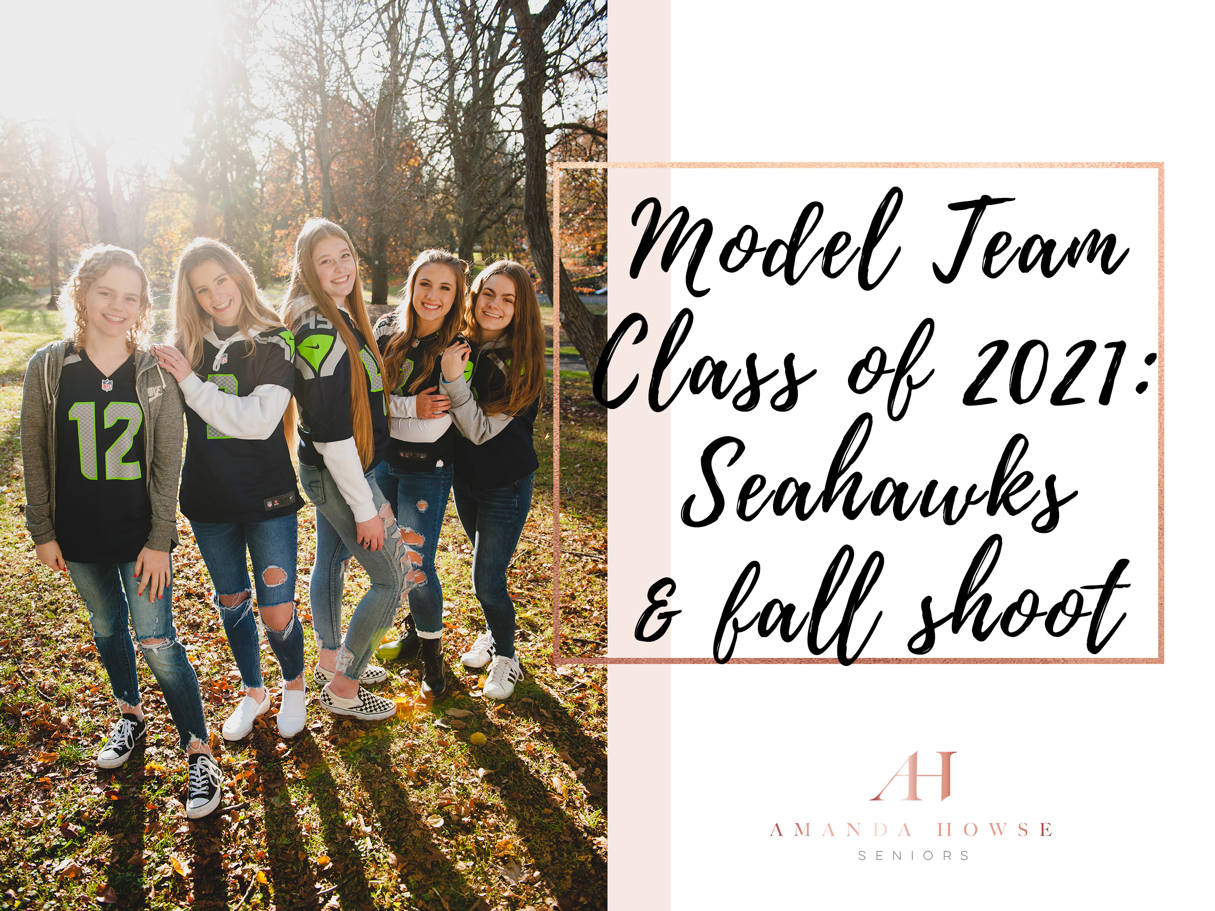 Class of 2021 AHP Model Team Football Themed Shoot with Fall Leaves | AHP Model Team | Photographed by the Best Tacoma Senior Photographer Amanda Howse